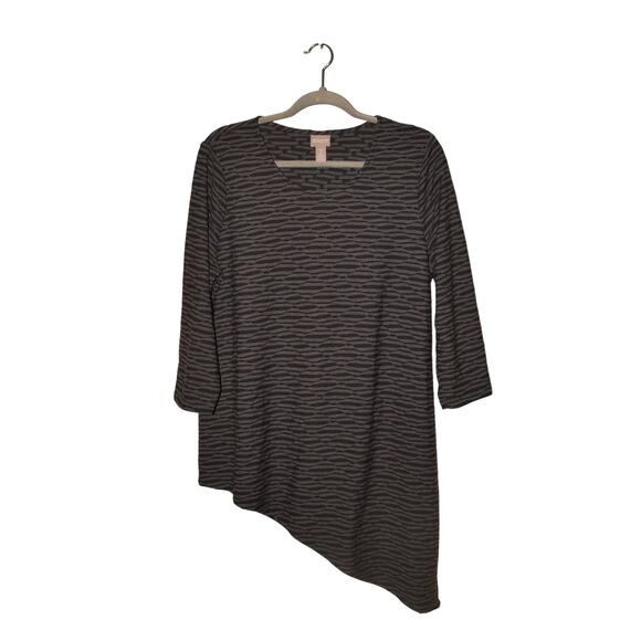 CHICO'S $65 Black Gray Textured Asymmetrical Hem Tunic Top Chico's 2 / US Large - Picture 1 of 3